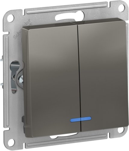 Выключатель с подсветкой без рамки Systeme Electric AtlasDesign 2-кл. сталь фото Выключатель с подсветкой без рамки Systeme Electric AtlasDesign 2-кл. сталь картинка